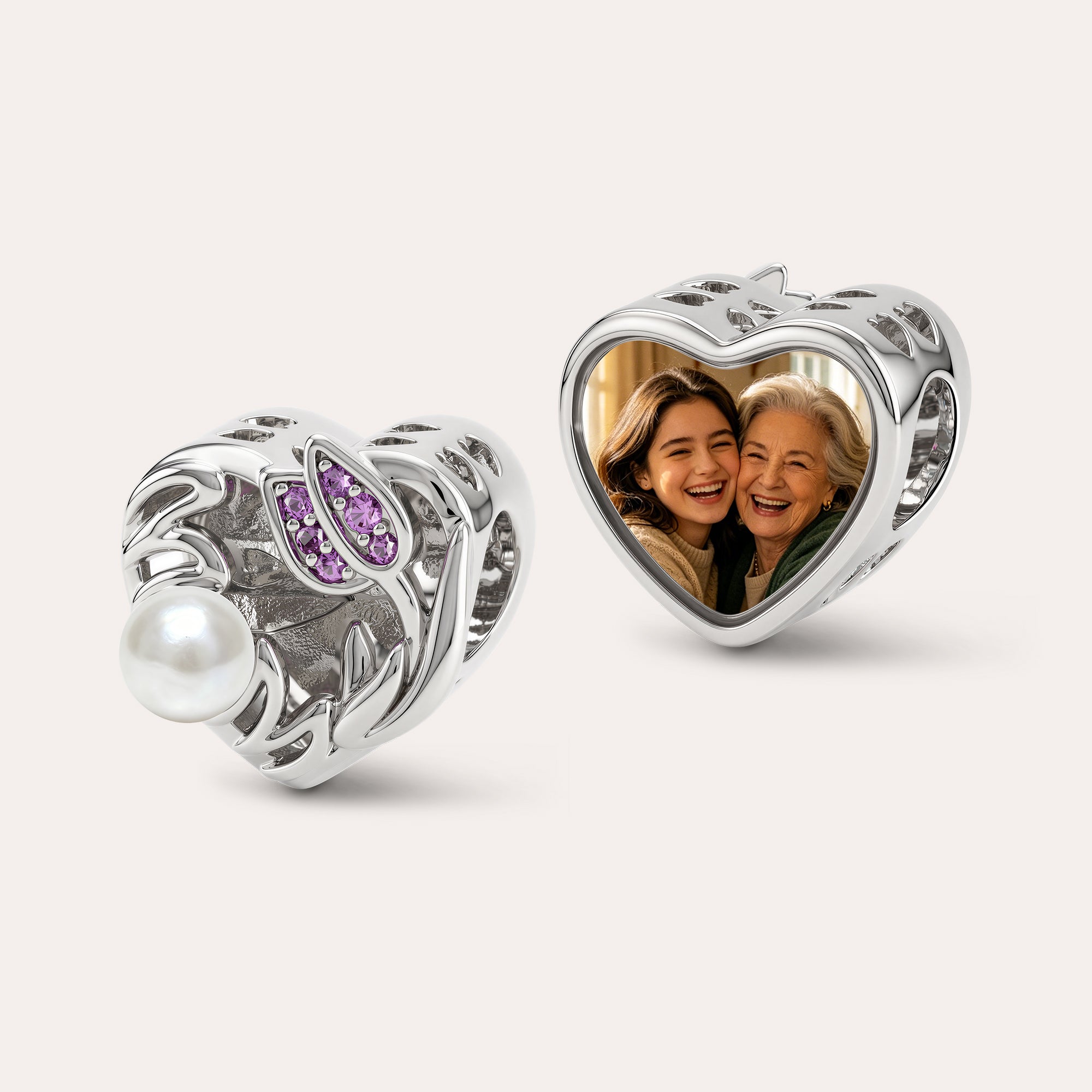 Custom Photo Heart Charm Bead | S925 Silver & Copper Personalized Gift