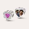 Custom Photo Heart Charm – Pink Heart CZ Filigree Bead