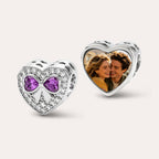 Custom Photo Heart Charm – Purple Bow CZ Pavé Heart Bead