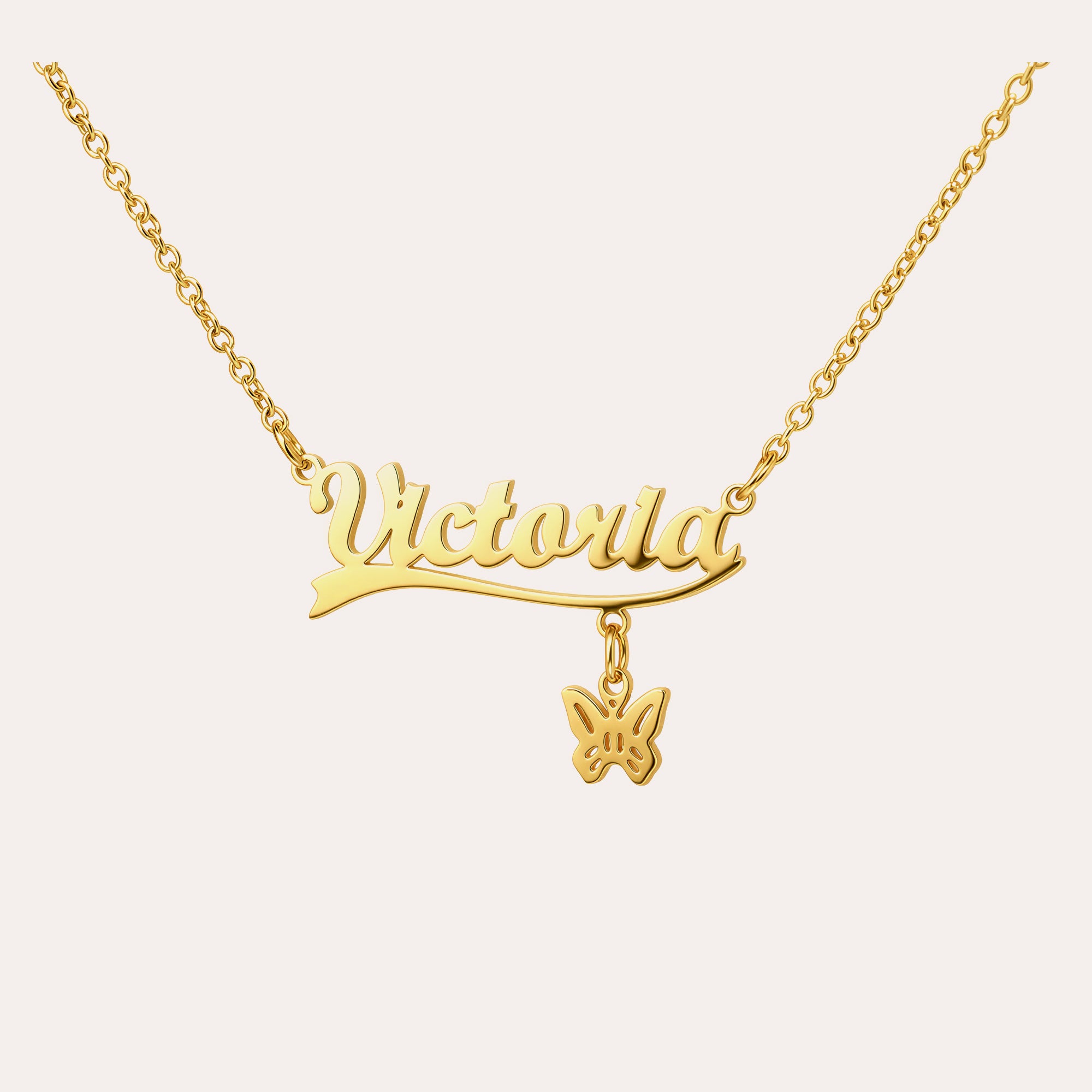 Personalized Butterfly Name Necklace for Women – Custom Script Nameplate Charm Jewelry Gift for Her