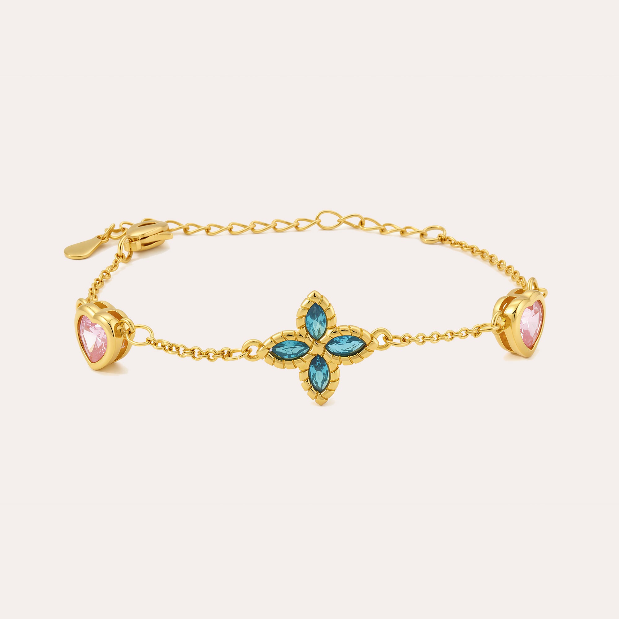 Personalized Four Leaf Clover Heart Birthstone Bracelet for Women – Custom Charm Bracelet Gift for Her
