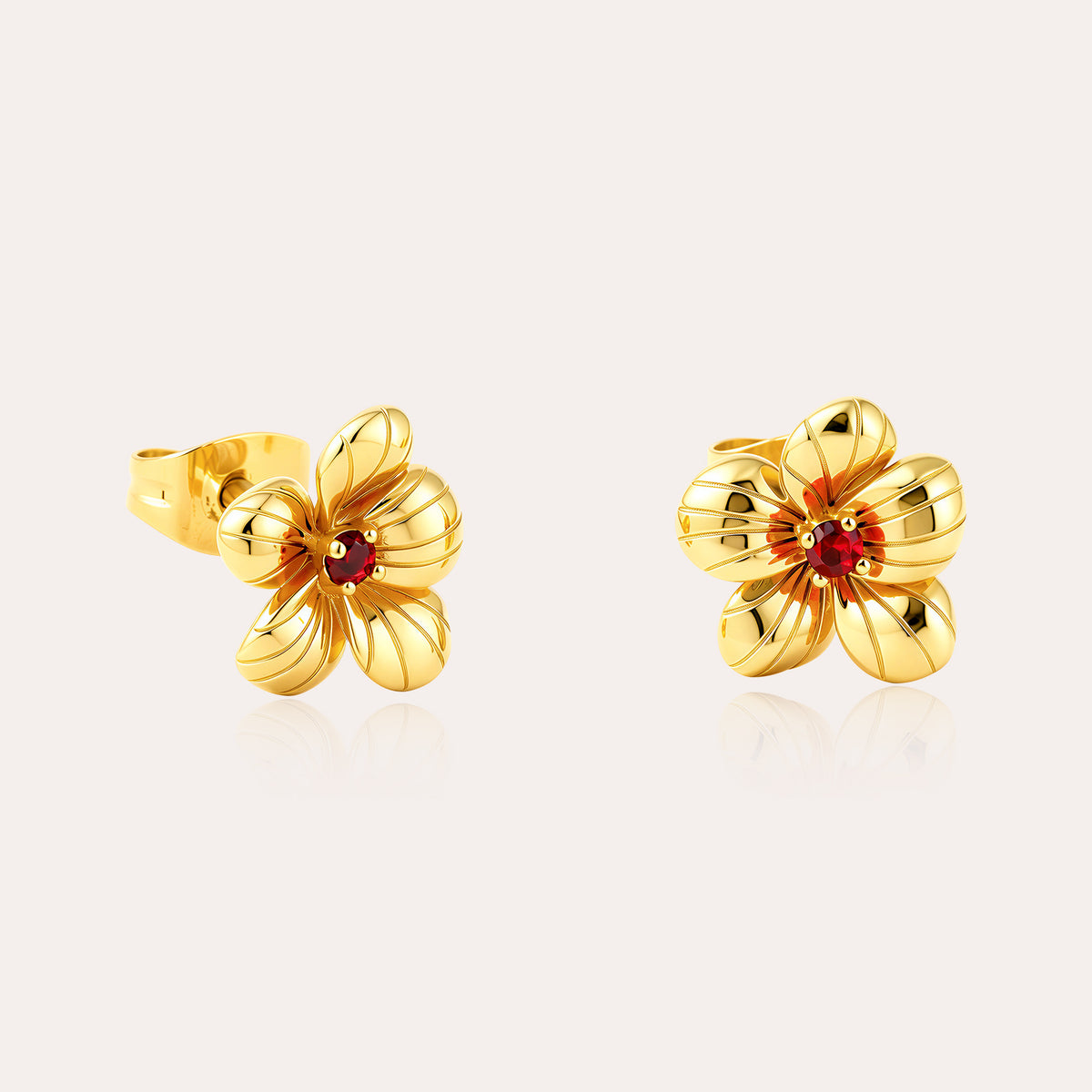 Personalized Birth Flower Birthstone Stud Earrings for Women – 12 Monthly Flower CZ Earrings Gift