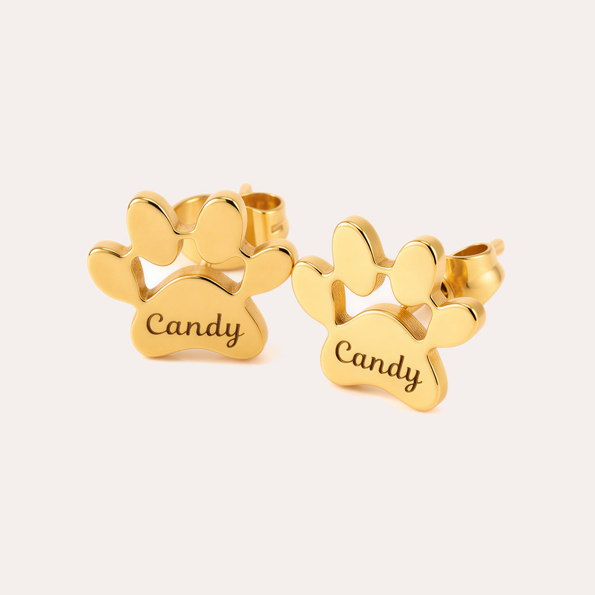 Personalized Paw Print Name Stud Earrings for Women – Custom Pet Name Earrings Gift for Her