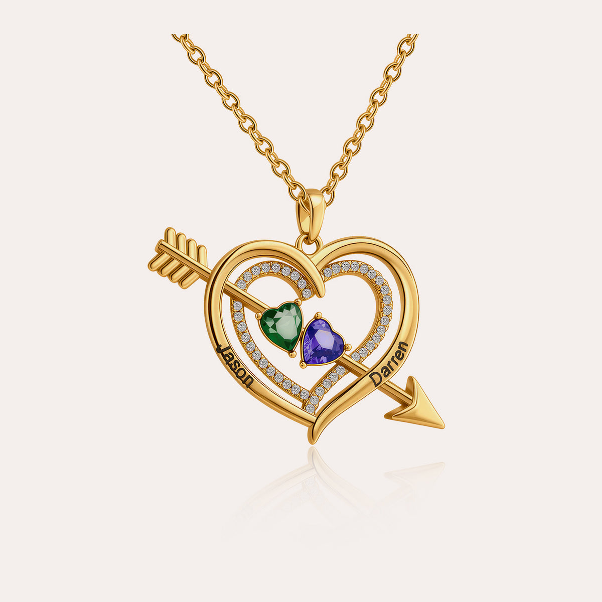 Personalized Birthstone Heart Arrow Name Necklace for Women – Custom 2 CZ Pendant Anniversary Gift for Her