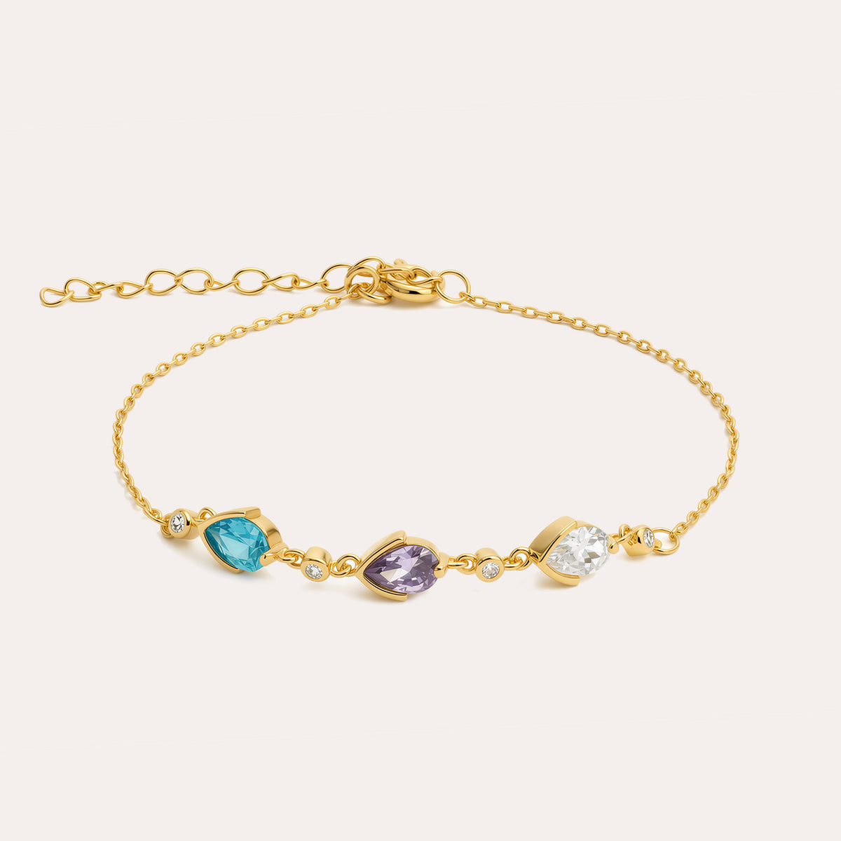 Personalized Teardrop Birthstone Bracelet for Women – Custom 1–4 Stones Bracelet Gift for Her