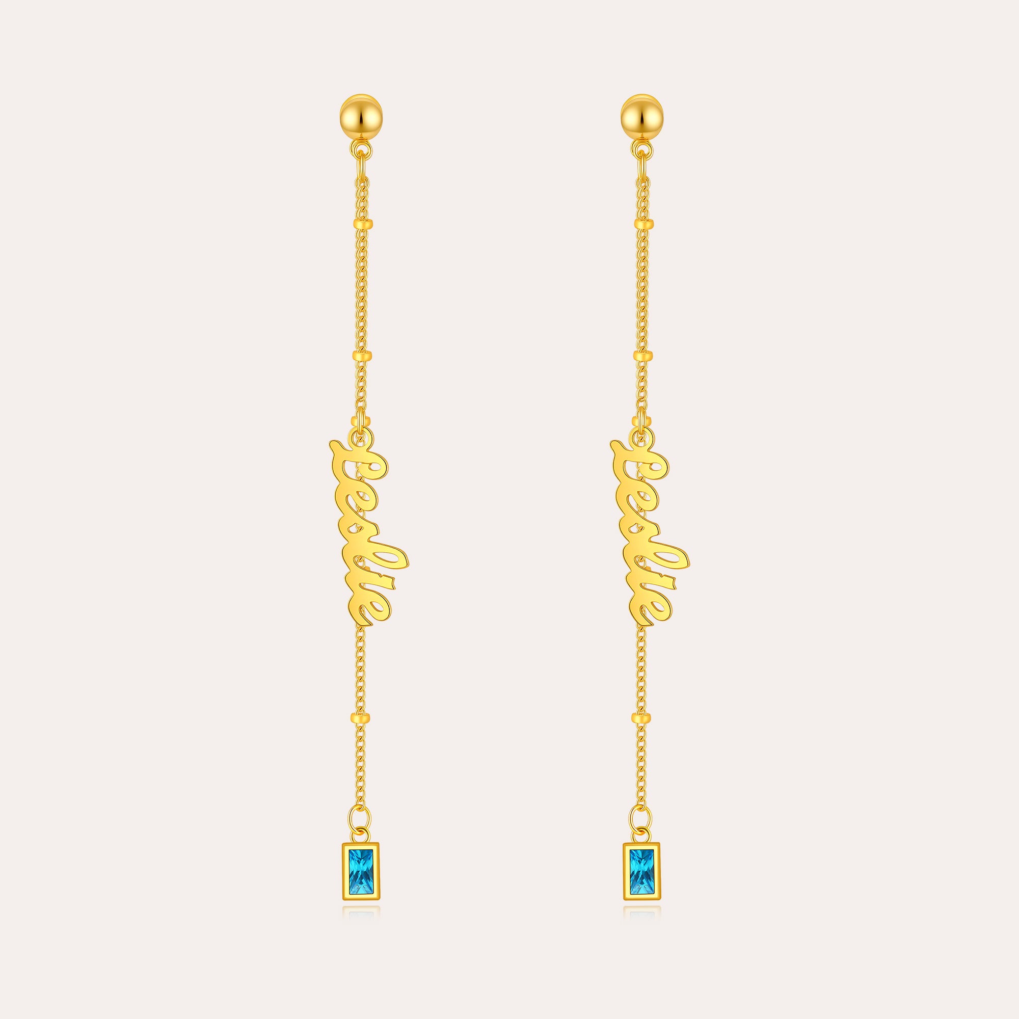 Personalized Name Birthstone Thread Earrings for Women – Custom Script Name Dangle CZ Earrings Gift