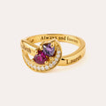 Personalized Birthstone Heart Name Ring for Women – 2 Custom CZ Stones Engraved Anniversary Gift for Her