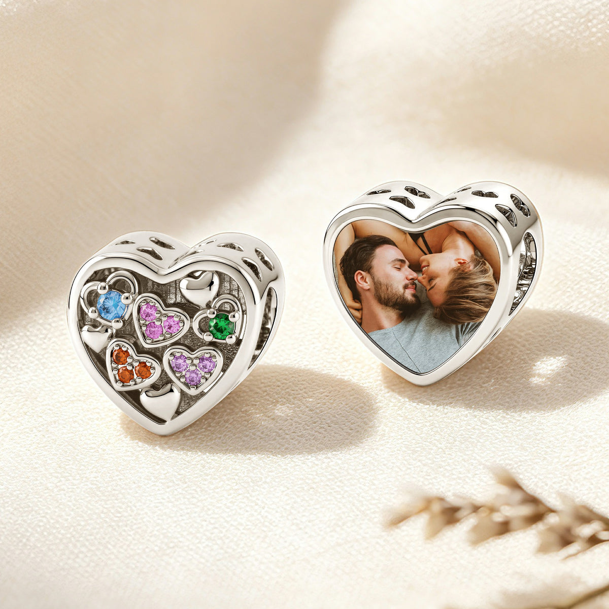Custom Photo Heart Charm | Sparkling CZ Bead for Pandora Bracelets