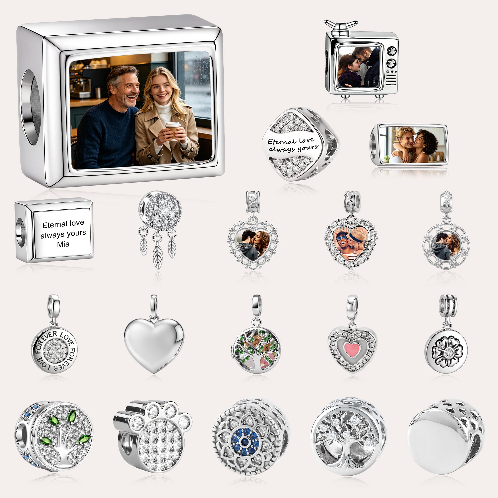 Custom Photo Charm Bead for Bracelets – Multiple Designs, Personalized Picture European Bead Gift for Her
