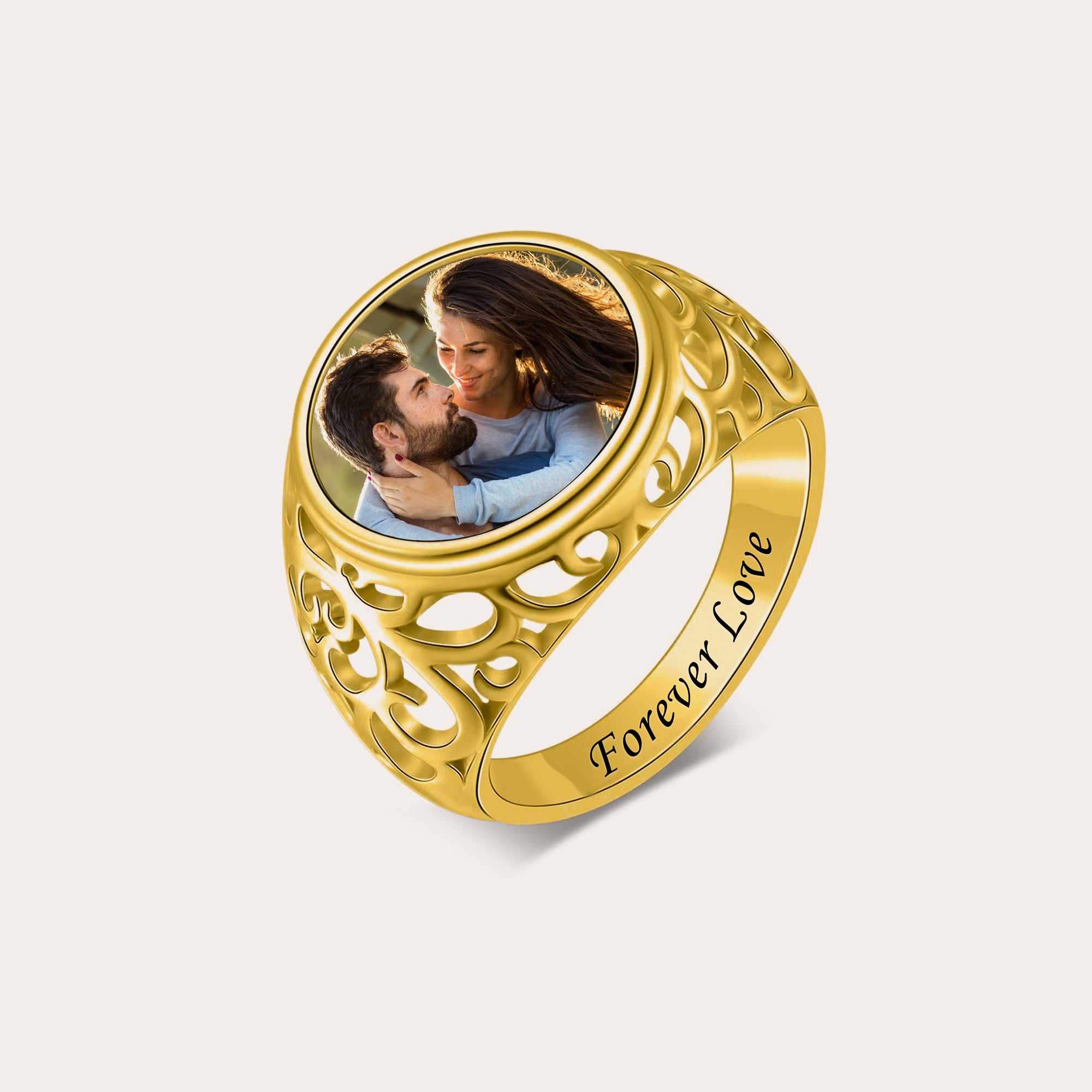 Personalized Photo Filigree Ring for Women – Custom Picture Vintage Locket Jewelry Anniversary Gift for Her