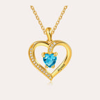 Personalized Birthstone Heart Name Necklace for Women – Custom Engraved CZ Pendant Anniversary Gift for Her