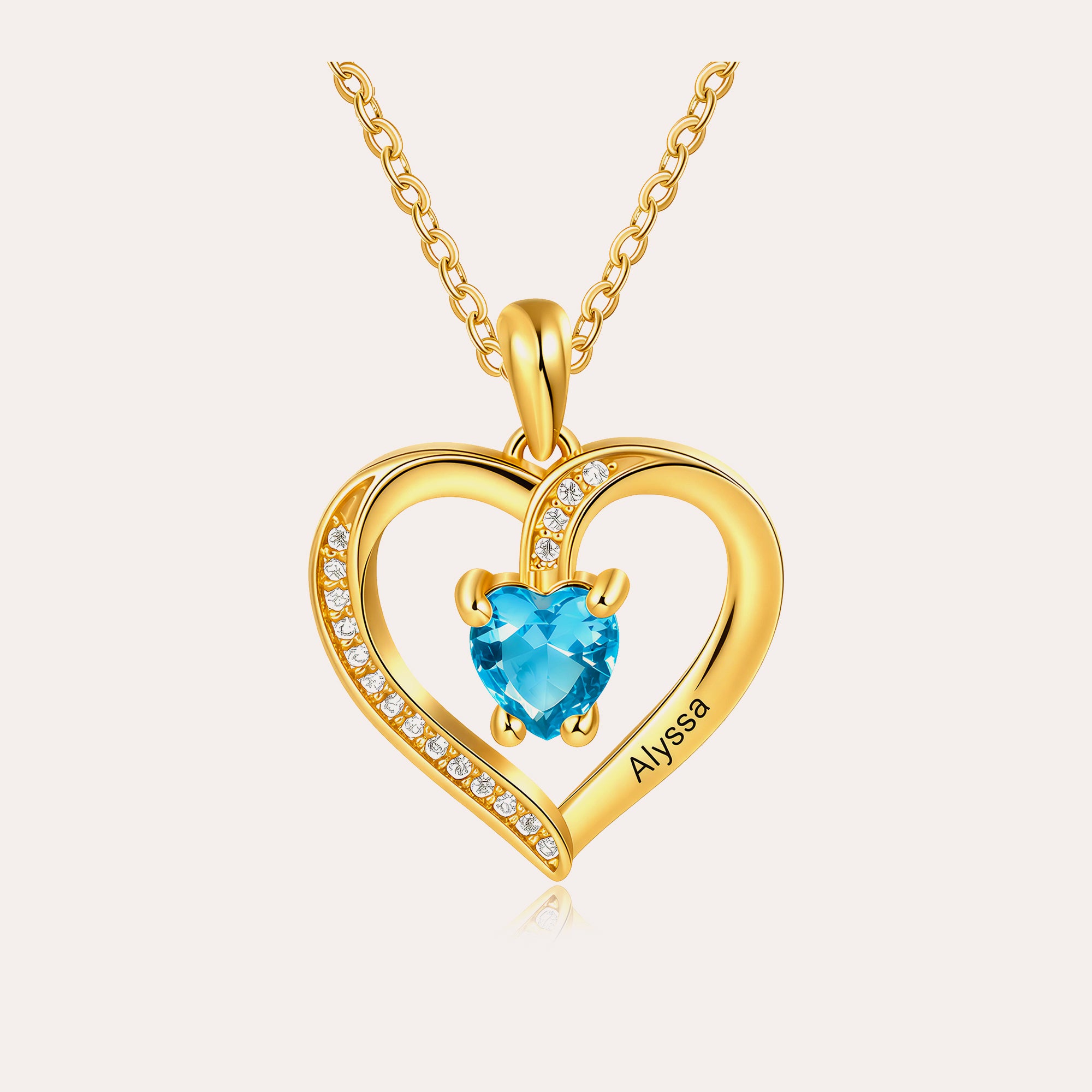 Personalized Birthstone Heart Name Necklace for Women – Custom Engraved CZ Pendant Anniversary Gift for Her