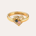 Personalized Birthstone Heart Ring for Women – 2 Custom CZ Stones Pavé Heart Frame Anniversary Gift for Her