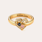 Personalized Birthstone Heart Ring for Women – 2 Custom CZ Stones Pavé Heart Frame Anniversary Gift for Her