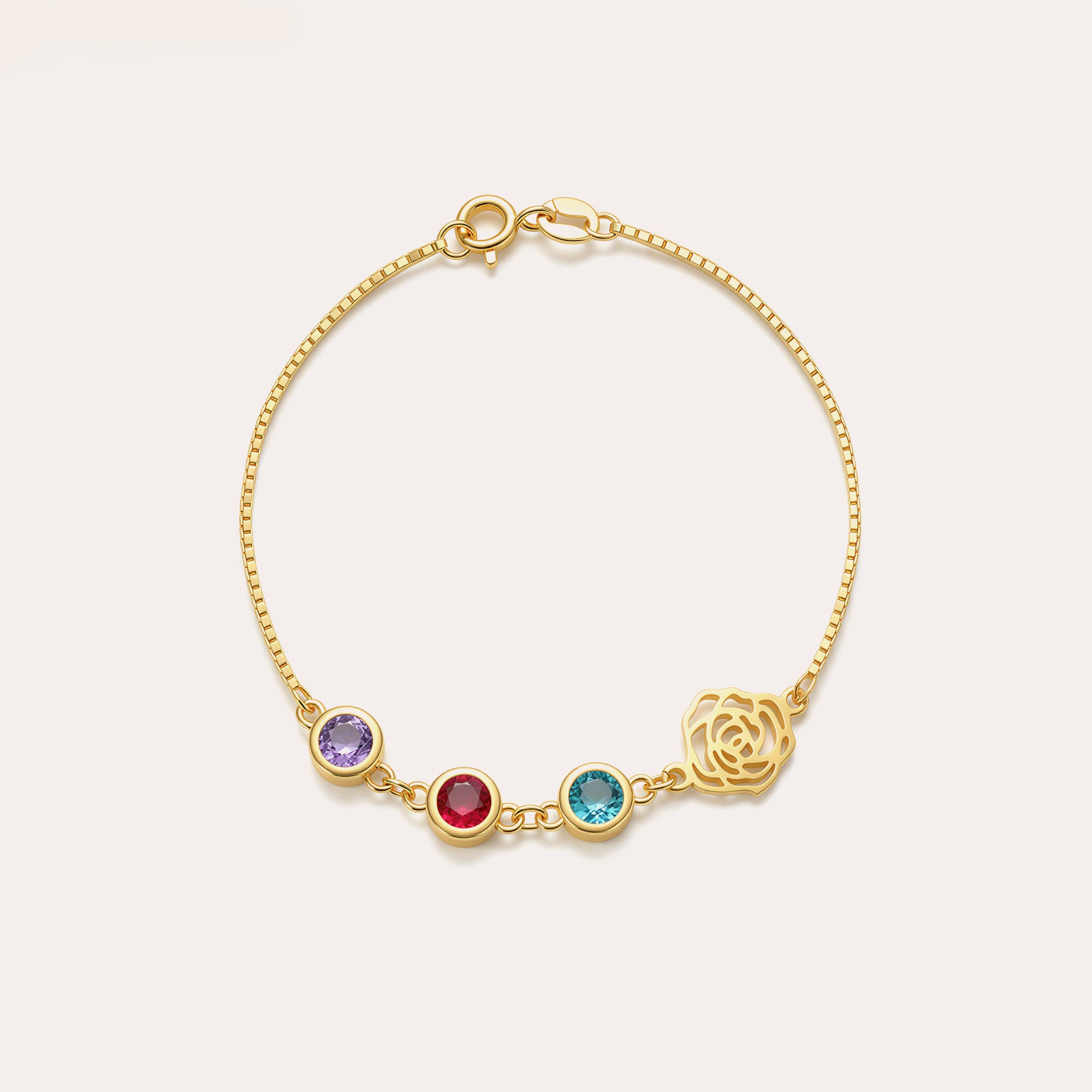 Personalized Birthstone Birth Flower Bracelet for Women – Custom CZ Charm Bracelet Gift for Her