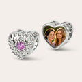 Custom Photo Heart Charm – Mom Heart CZ Filigree Bead