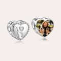 Custom Photo Heart Charm Bead with Dog Silhouette, Bone & Heart-Cut CZ – Pet Memorial European Bead Gift for Her