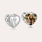 Custom Photo Heart Charm Bead with Dog Silhouette, Bone & Heart-Cut CZ – Pet Memorial European Bead Gift for Her