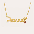 Personalized Name Necklace with Birthstone Heart Charm – Custom CZ Nameplate Jewelry Gift for Her
