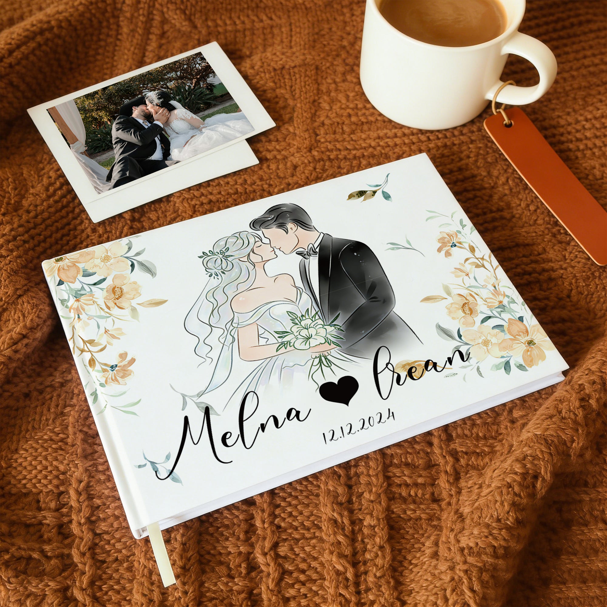 Custom Linen Wedding Guest Book for Couples – UV Printed Photo & Names, 12 Design Options Gift for Couple