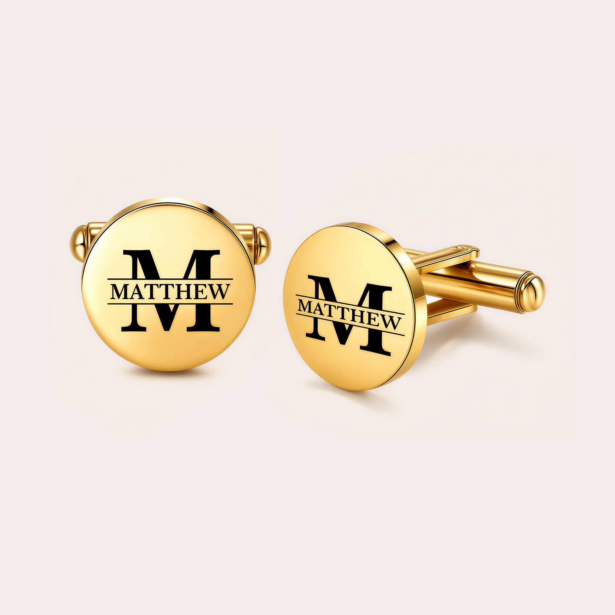 Personalized Round Cufflinks for Men – Custom Name Initial Cufflinks Gift for Him
