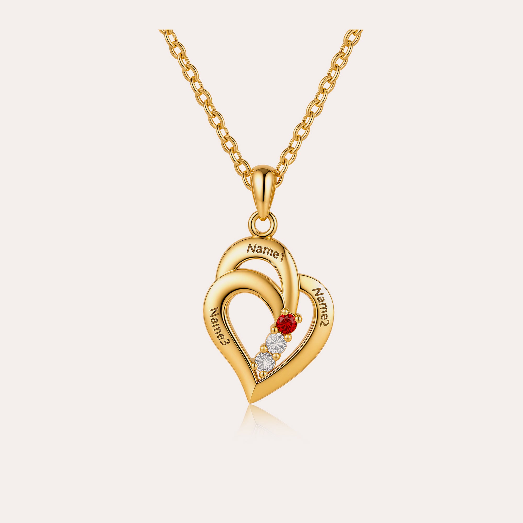 Personalized Birthstone Heart Name Necklace for Women – Custom 3 CZ Stones Family Pendant Gift for Her