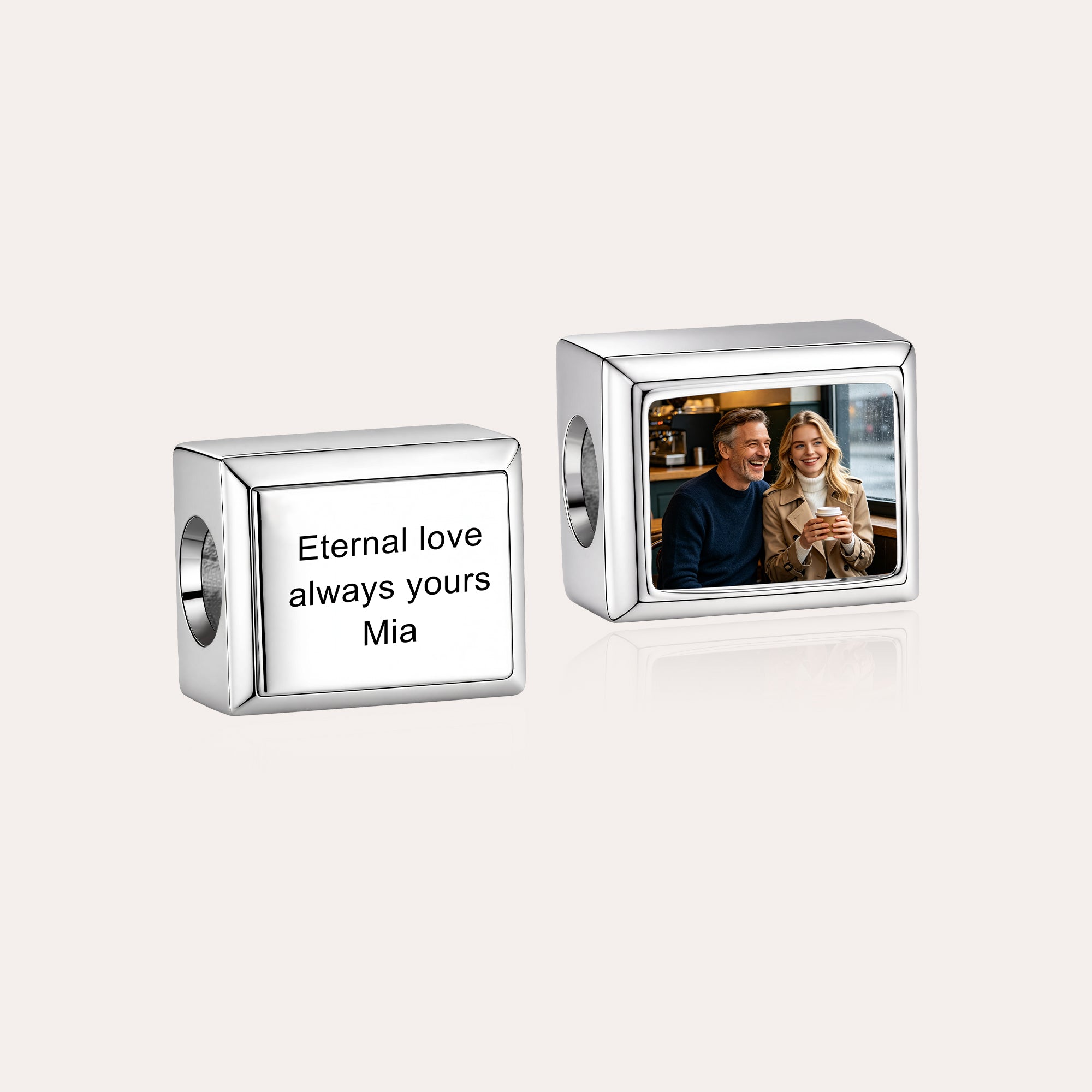 Personalized Photo & Text Rectangle Charm Bead – Custom Memory European Bead for Bracelet Gift for Her
