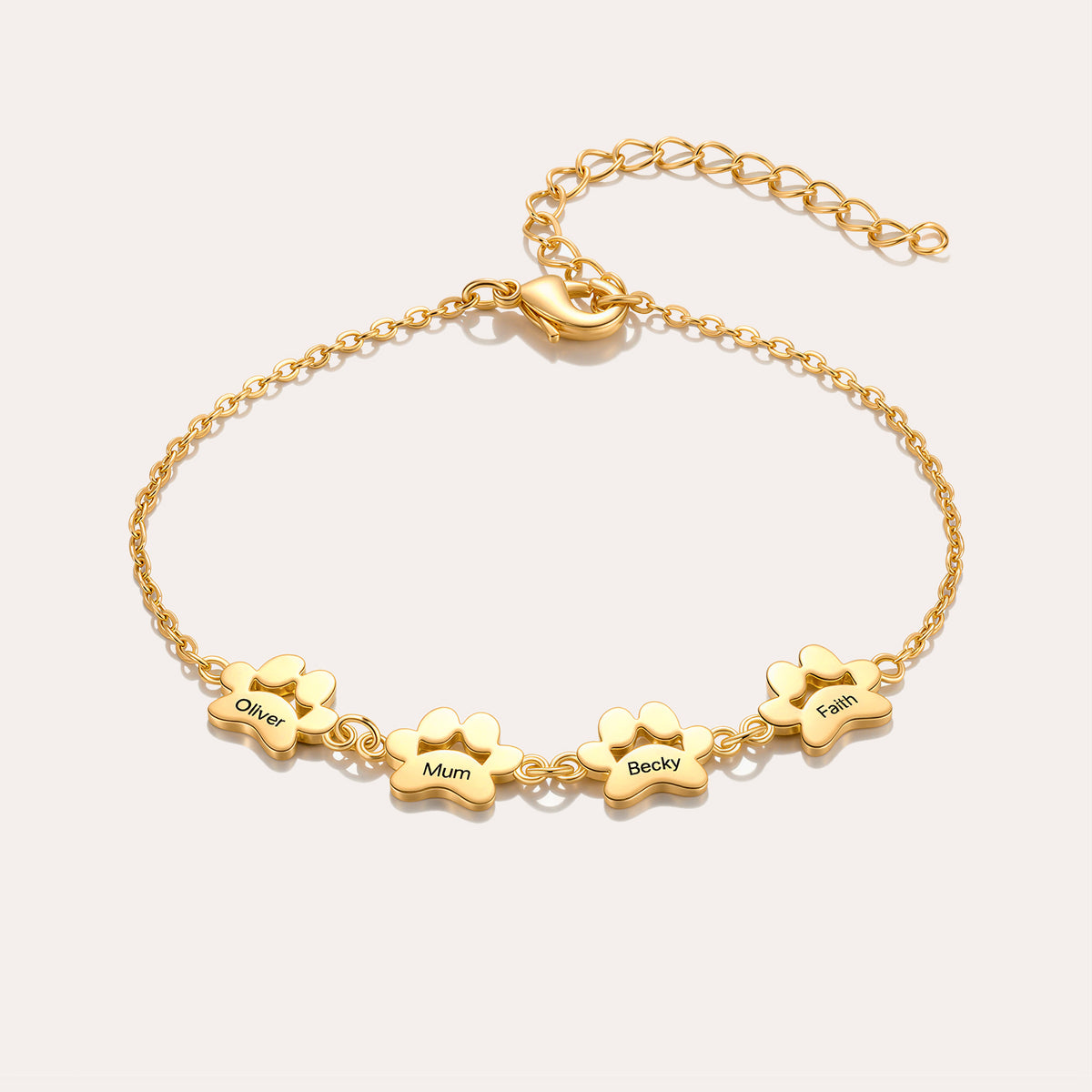 Personalized Paw Print Name Bracelet for Women – Custom Multiple Name Charm Bracelet Gift for Her