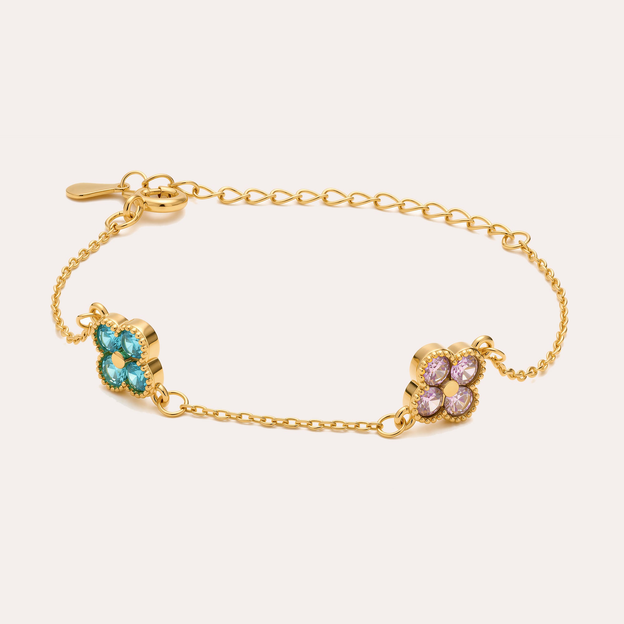 Personalized Four Leaf Clover Birthstone Bracelet for Women – Custom Family Bracelet Gift for Her
