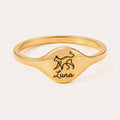 Personalized Pet Name Signet Ring for Women – Custom Pet Silhouette Engraved Jewelry Gift for Her