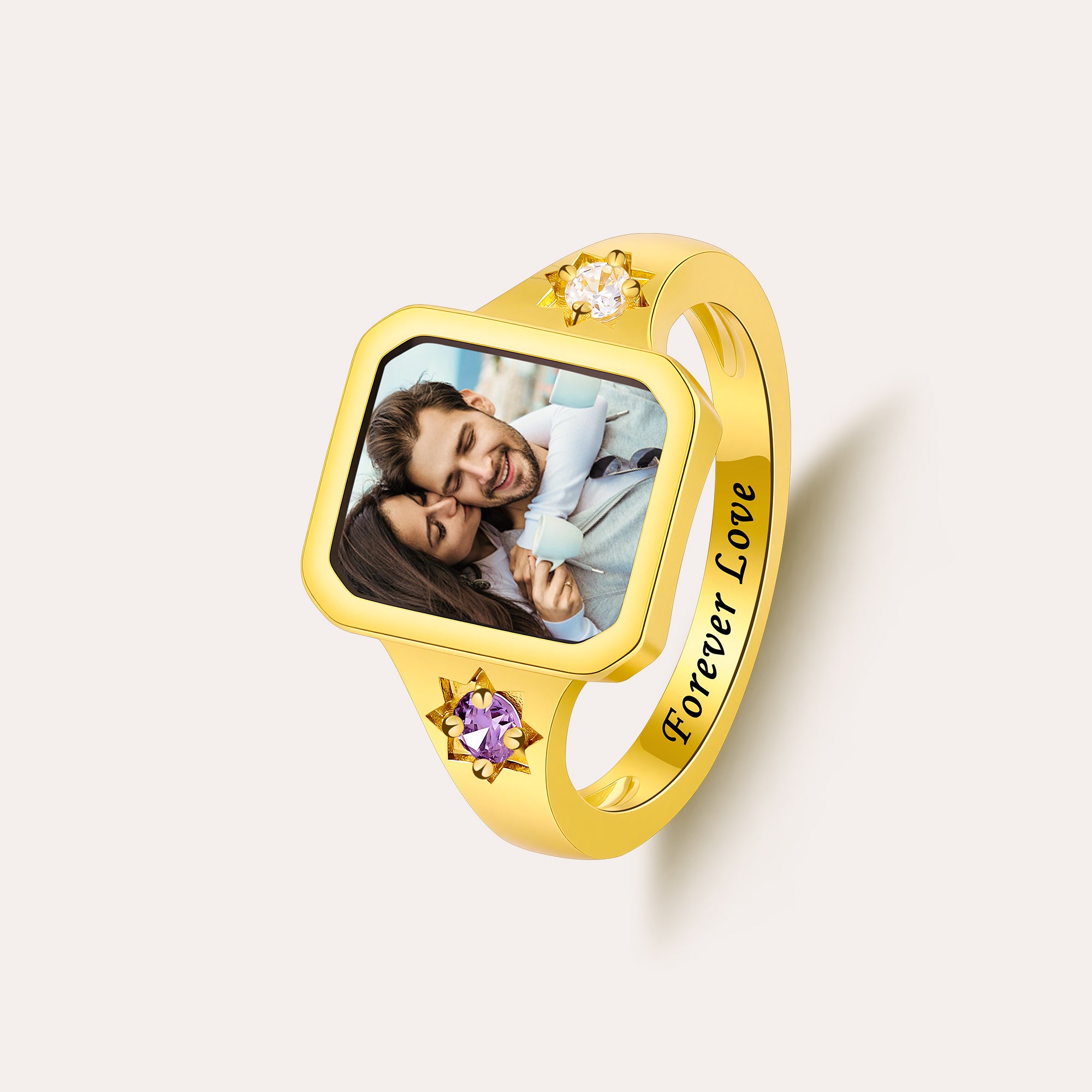 Personalized Photo Birthstone Ring for Women – Custom Picture CZ Forever Love Anniversary Gift for Her