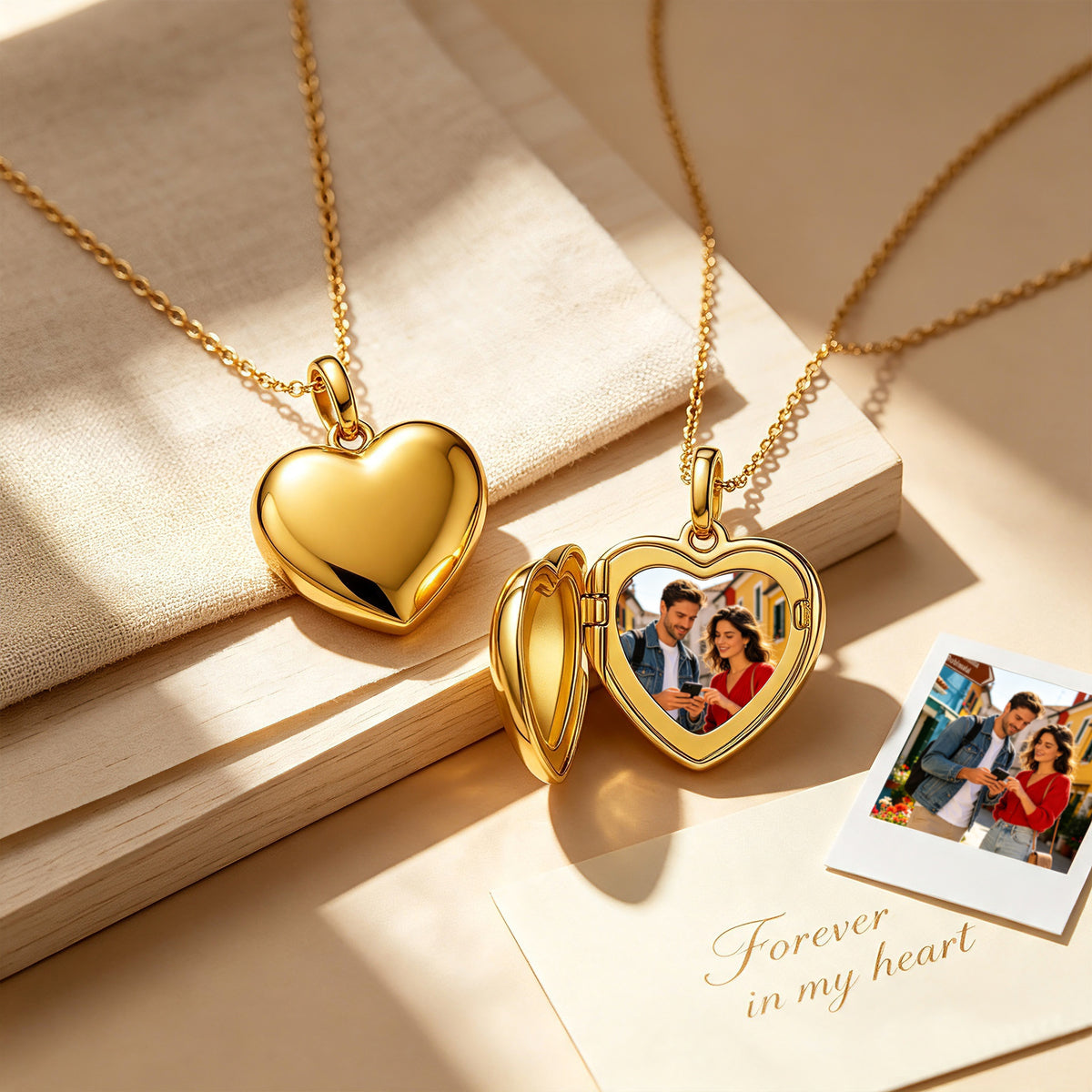 Custom Photo & Engraved Text Heart Locket Pendant – Personalized Picture Charm Gift for Her