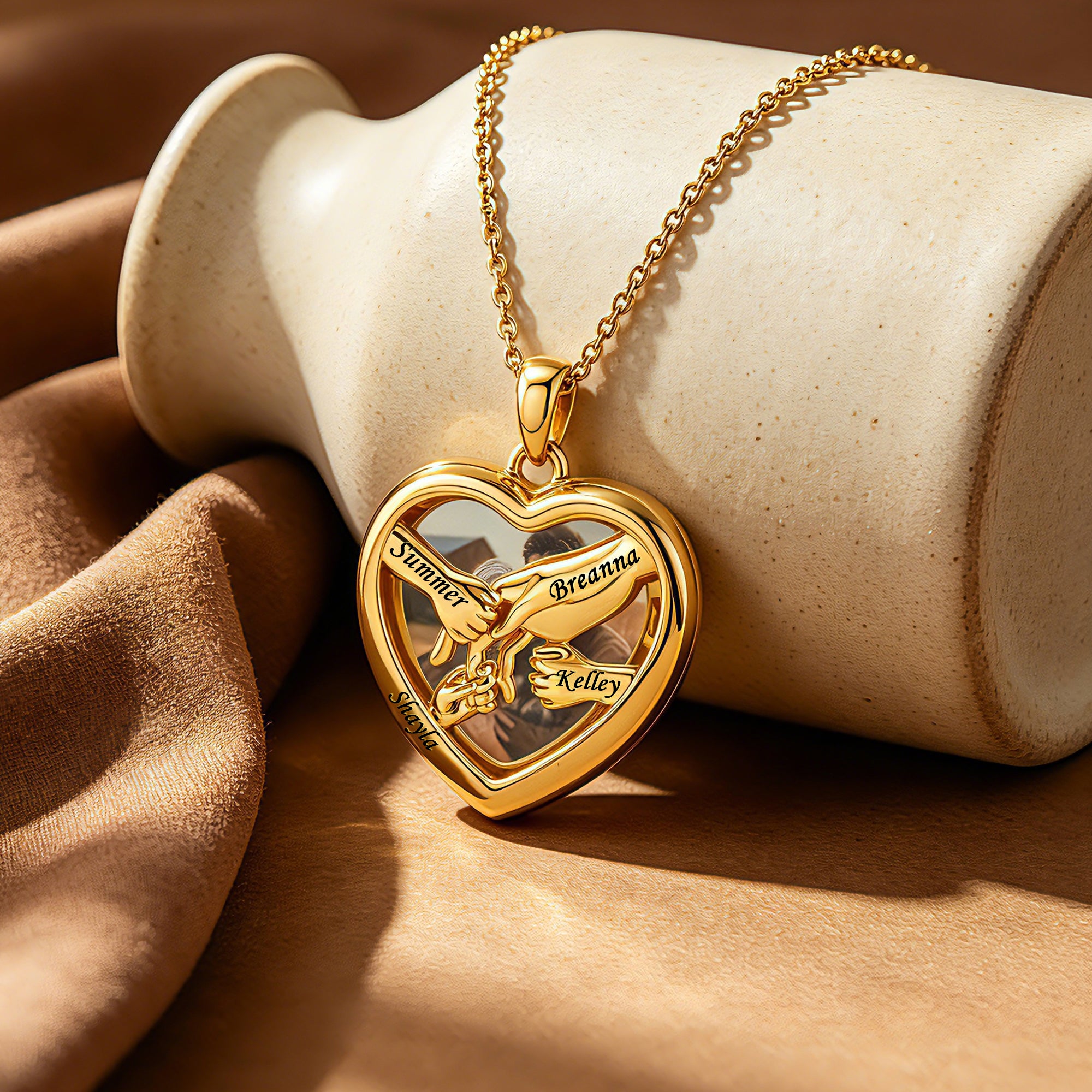 Personalized Heart Photo Locket Necklace for Women – Custom Family Tree Names Engraved Pendant Gift for Her
