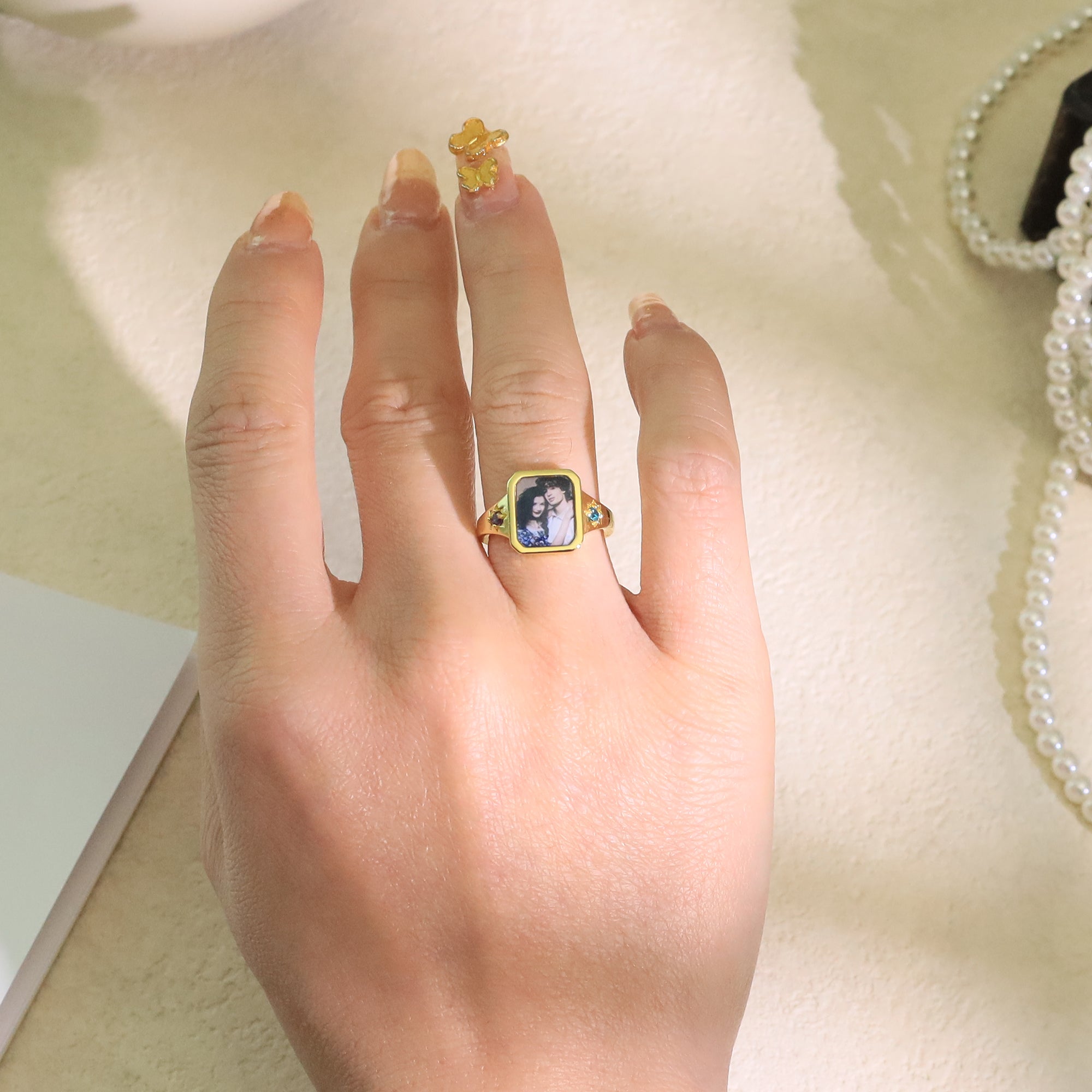 Personalized Photo Birthstone Ring for Women – Custom Picture CZ Forever Love Anniversary Gift for Her