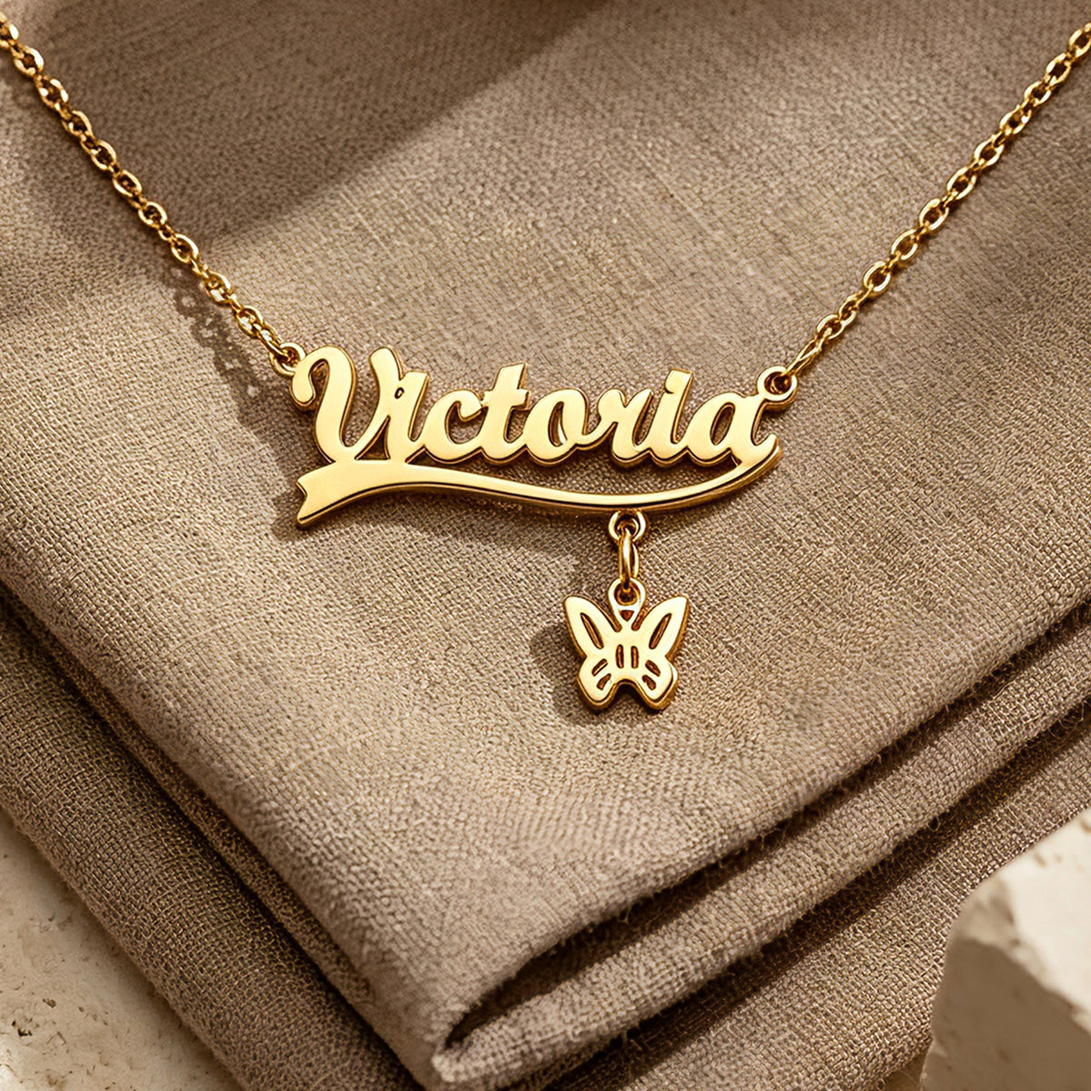 Personalized Butterfly Name Necklace for Women – Custom Script Nameplate Charm Jewelry Gift for Her