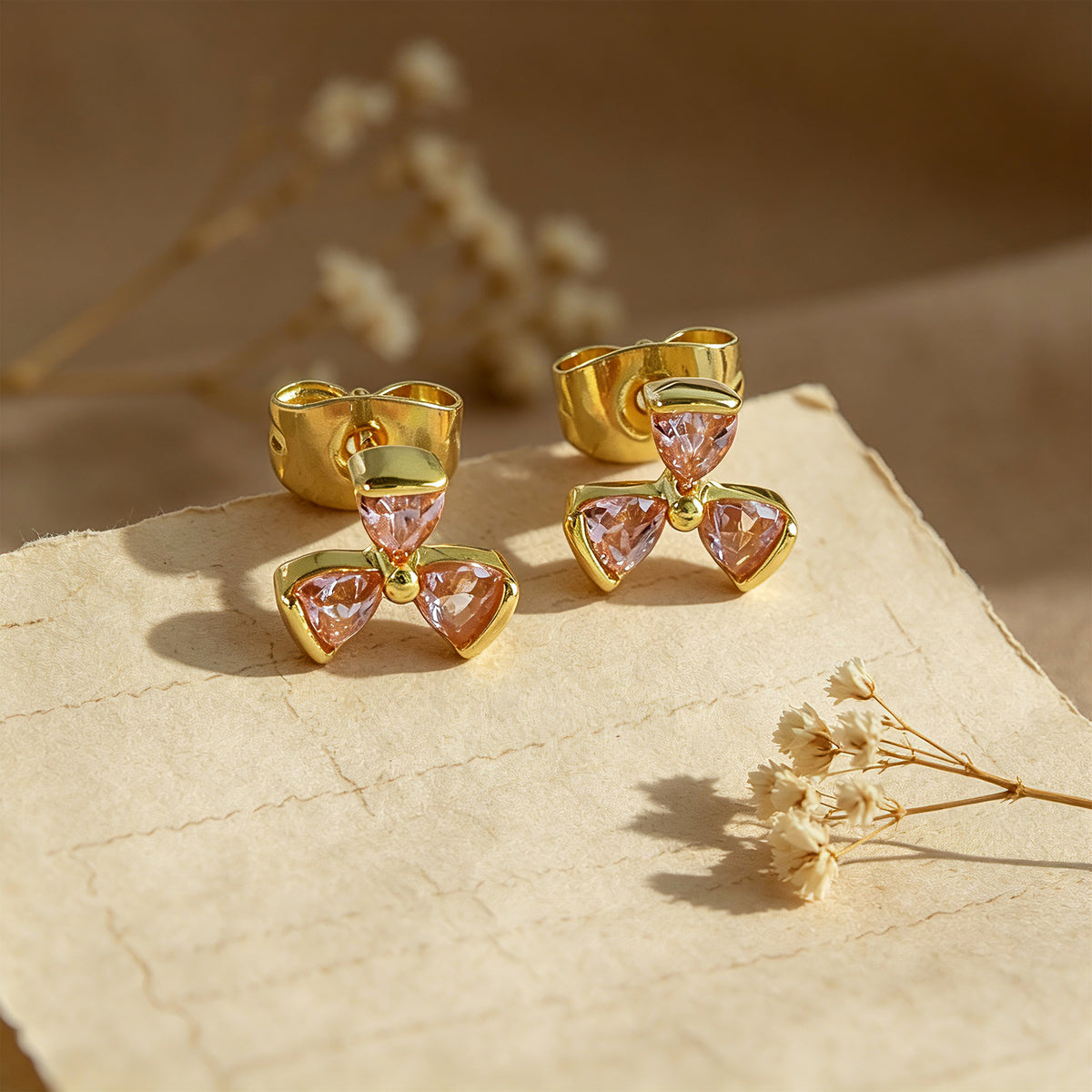 Personalized Birthstone Trillium Stud Earrings for Women – Custom CZ Flower Earrings Gift for Her
