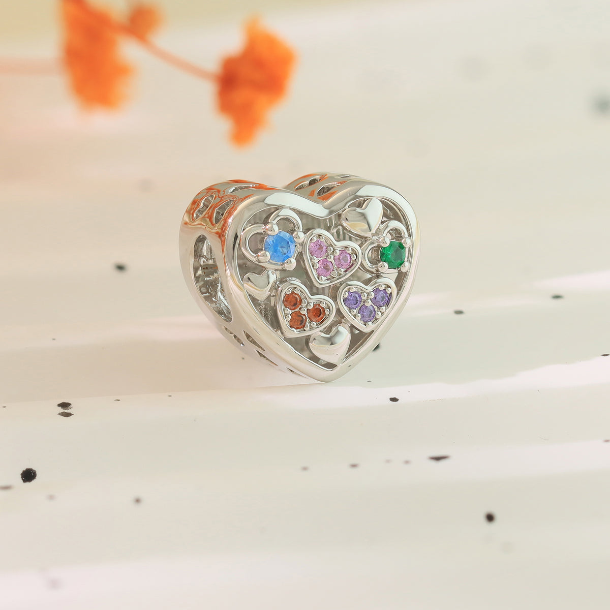 Custom Photo Heart Charm | Sparkling CZ Bead for Pandora Bracelets