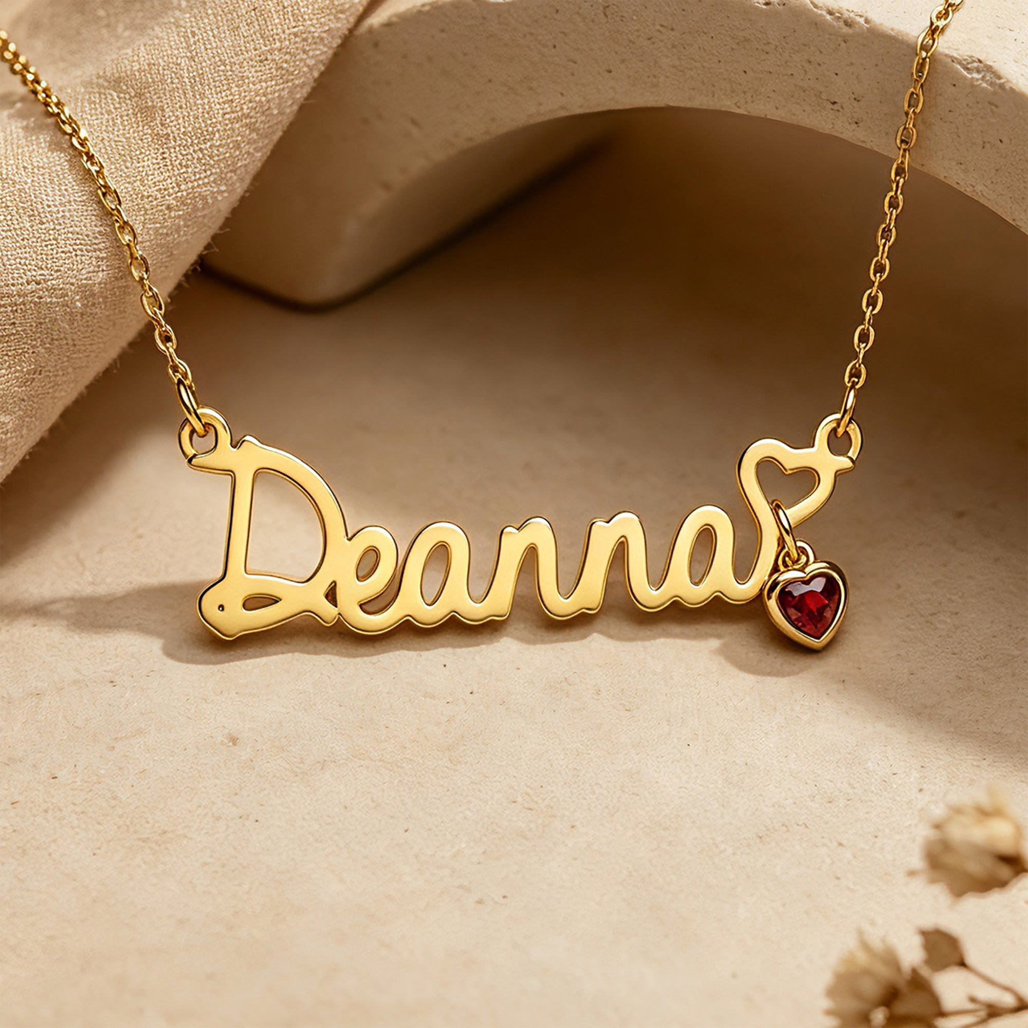 Personalized Name Necklace with Birthstone Heart Charm – Custom CZ Nameplate Jewelry Gift for Her