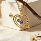 Personalized Birthstone Heart Arrow Name Necklace for Women – Custom 2 CZ Pendant Anniversary Gift for Her