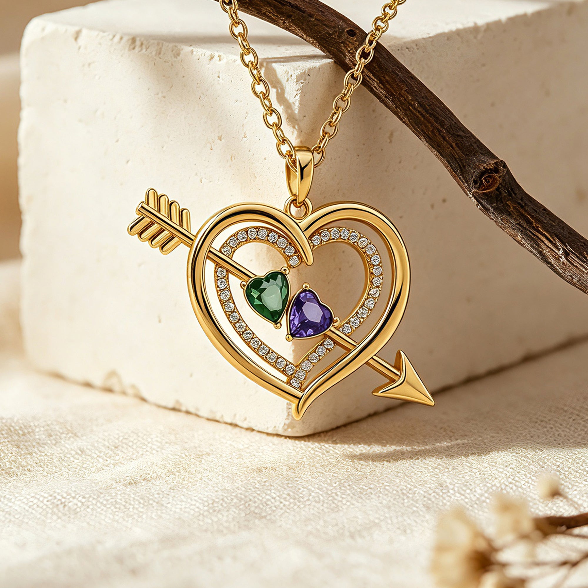 Personalized Birthstone Heart Arrow Name Necklace for Women – Custom 2 CZ Pendant Anniversary Gift for Her