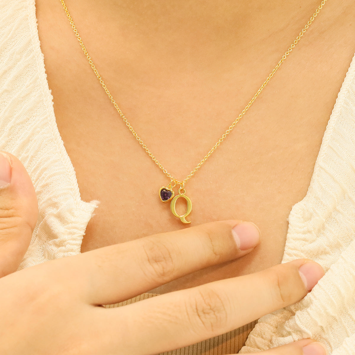 Personalized Initial Necklace with Birthstone Heart Charm – Custom Letter CZ Jewelry Anniversary Gift for Her