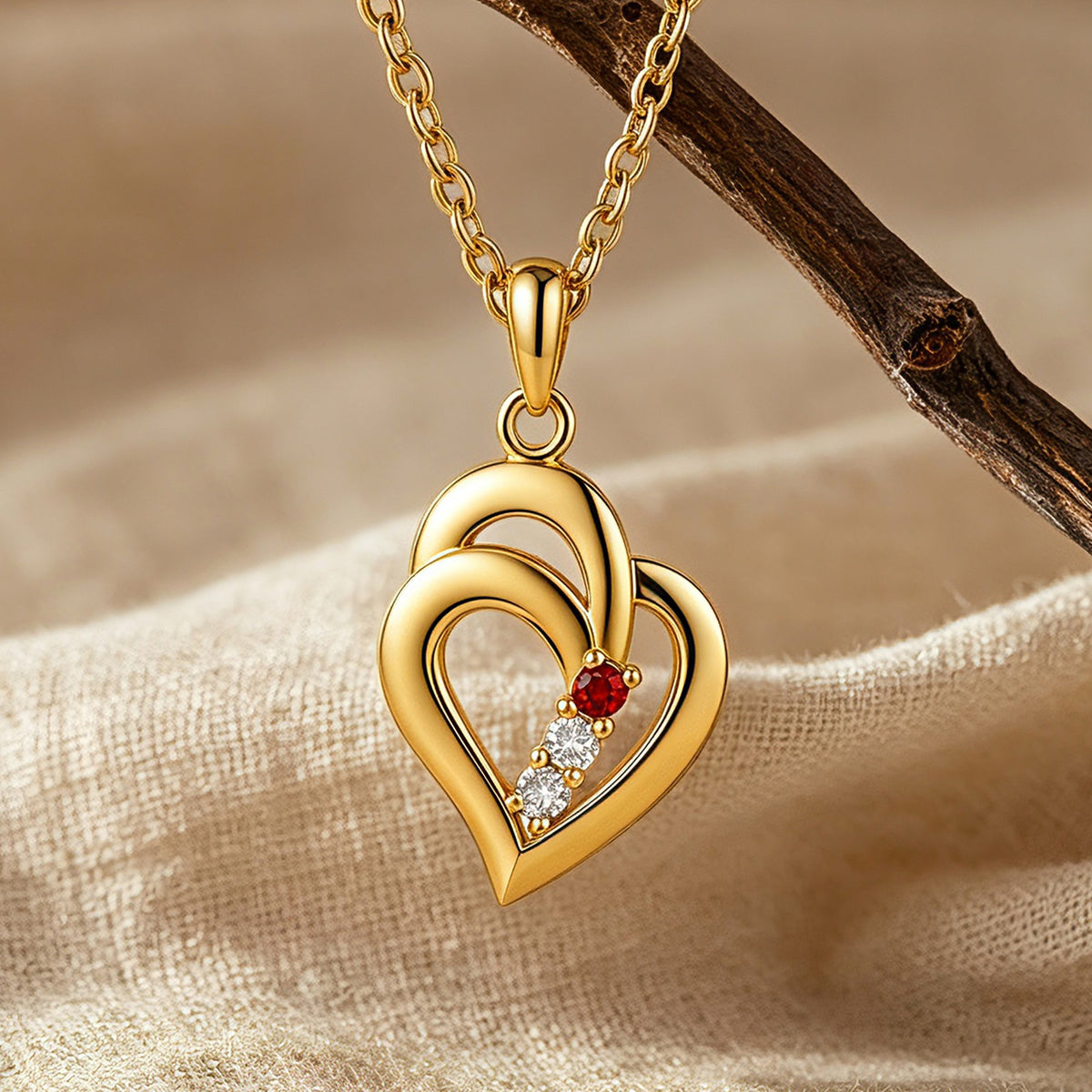 Personalized Birthstone Heart Name Necklace for Women – Custom 3 CZ Stones Family Pendant Gift for Her
