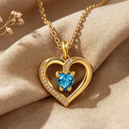 Personalized Birthstone Heart Name Necklace for Women – Custom Engraved CZ Pendant Anniversary Gift for Her