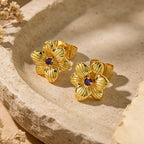 Personalized Birth Flower Birthstone Stud Earrings for Women – 12 Monthly Flower CZ Earrings Gift