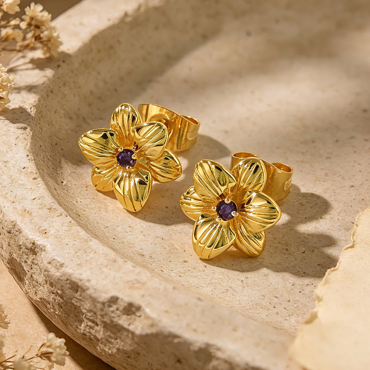 Personalized Birth Flower Birthstone Stud Earrings for Women – 12 Monthly Flower CZ Earrings Gift