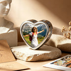 Custom Photo Heart Charm – Purple Teardrop CZ Openwork Bead