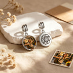Custom Photo Flower Motif Dangle Charm Bead with CZ Center – Personalized Picture European Bead Gift for Her