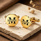 Personalized Round Cufflinks for Men – Custom Name Initial Cufflinks Gift for Him
