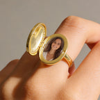 Personalized Photo Locket Ring with Name Engraved – Custom Picture Hidden Inside Oval CZ Halo Jewelry Gift for Her