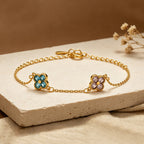 Personalized Four Leaf Clover Birthstone Bracelet for Women – Custom Family Bracelet Gift for Her